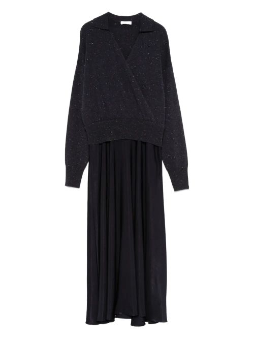 Panelled Midi Wrap Dress — Navy