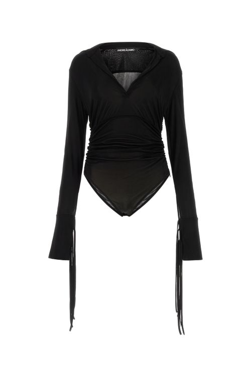Ruched V-Neck Bodysuit Sweater Sweater — Black