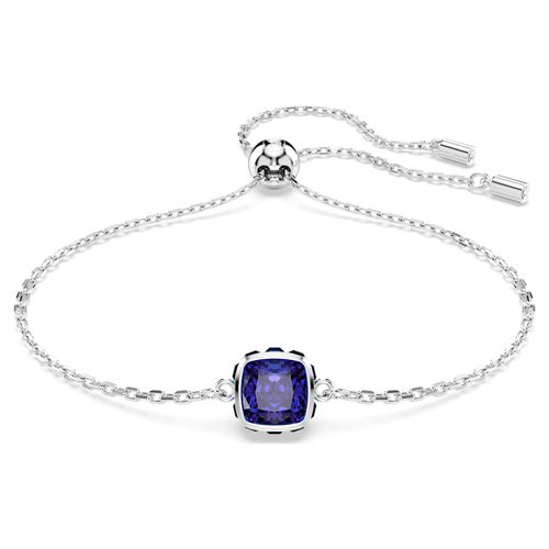 Birthstone bracelet, Square cut, September, Blue, Rhodium plated