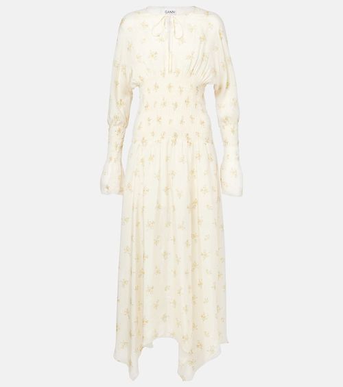 Printed smocked maxi dress