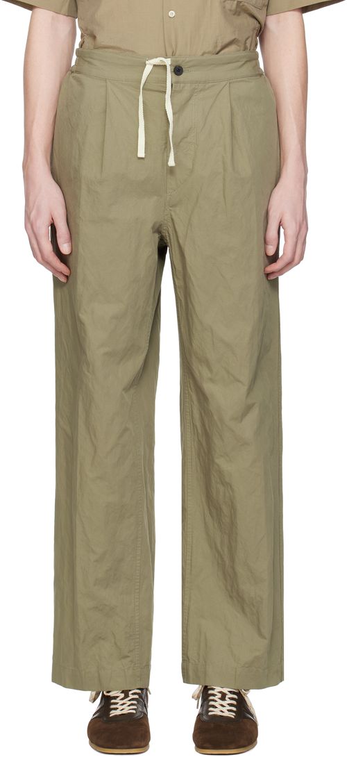 DOCUMENT Khaki Cotton Metal Tucked Trousers