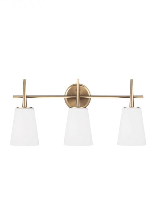 Satin Brass Three Light Wall Bath from the Driscoll Collection