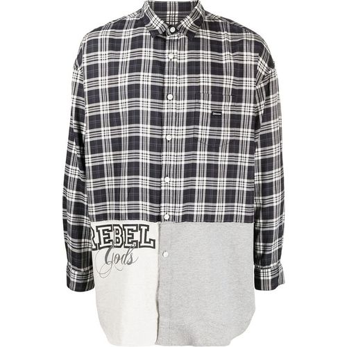 Patchwork plaid long-sleeve shirt