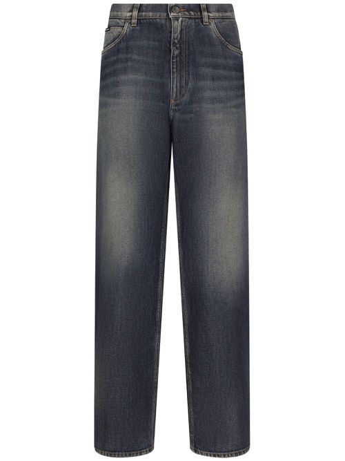 Stonewashed straight-leg jeans - Blue