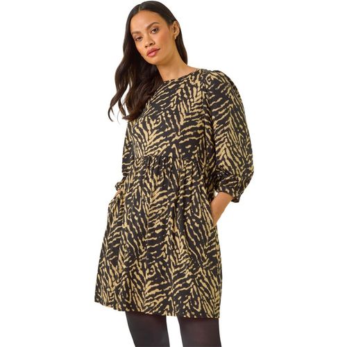 Dusk Womens Abstract Puff Sleeve Midi Dress - Black