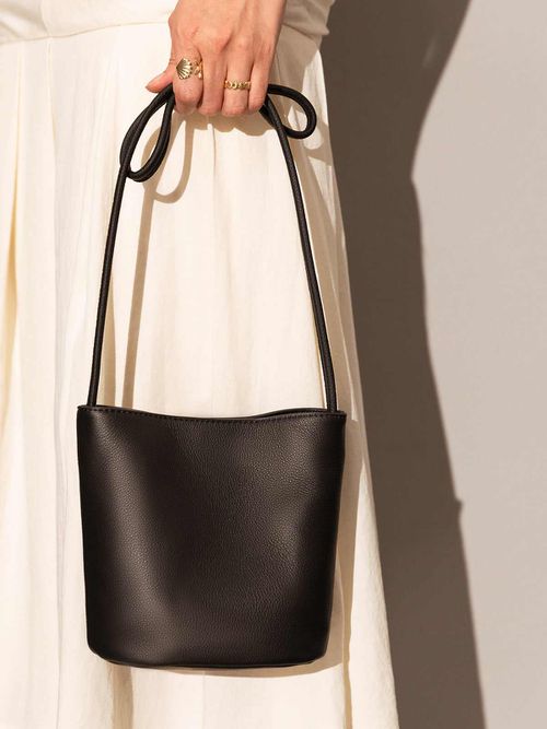 Thin Strap Waterproof Leather Bucket Bag