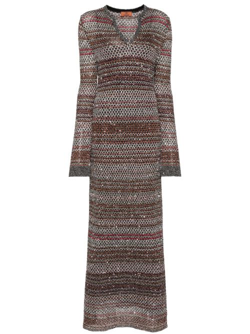 V-neck zigzag knitted dress - Black