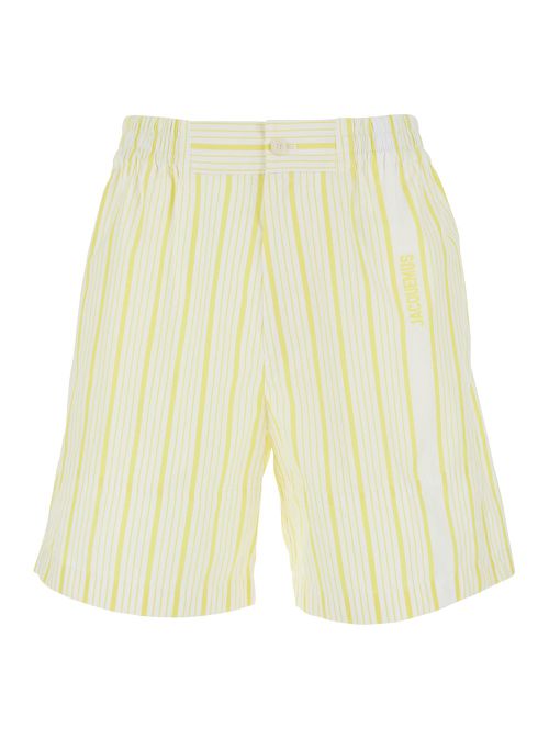 ìle Short Aloe White Shorts With Logo Lettering On The Front And All-over Striped Motif In Cotton Man