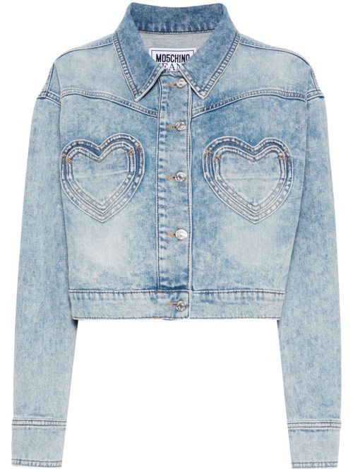 Heart-pockets cropped denim jacket - Blue