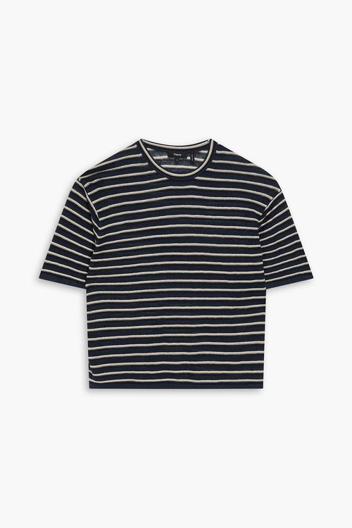 Striped linen-blend jersey T-shirt - Blue - L