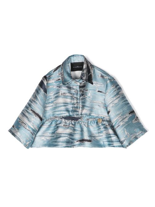 Distressed-print peplum blouse - Blue