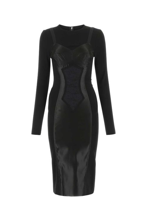 Corset-Detailed Midi Dress — Black