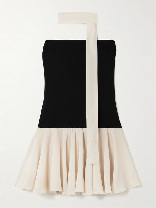 Illi Scarf-detailed Strapless Stretch-knit And Silk Crepe De Chine Mini Dress - Black