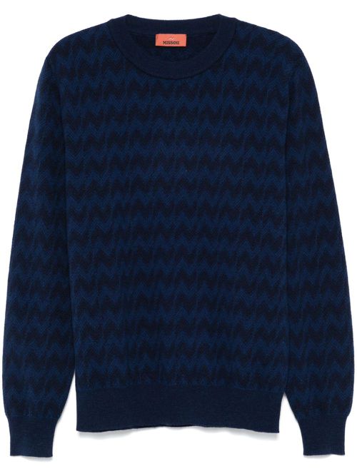 Zigzag-woven crew-neck sweater - Blue