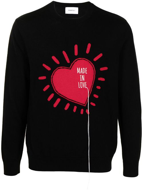 Heart-print wool sweater - Black