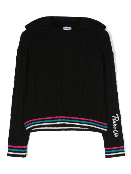 Logo-embroidered hooded jumper - Black