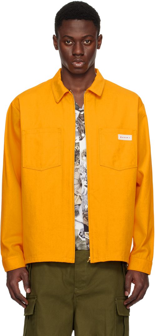 Marni Orange Zip-Up Long Sleeve Shirt