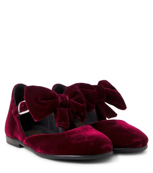 PèPè Bow-detail velvet ballet flats
