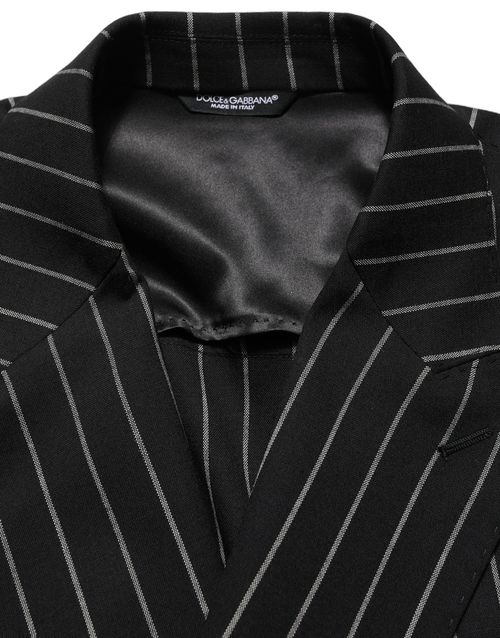 Pinstriped Wool Blazer — Black