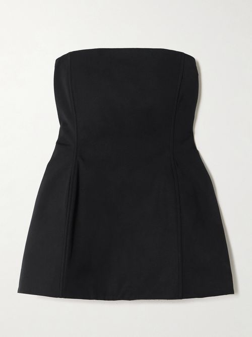 Strapless Grain De Poudre Cotton Peplum Bustier Top - Black