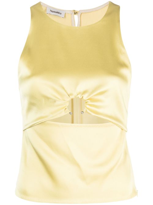 Cut-out sleeveless satin top - Yellow