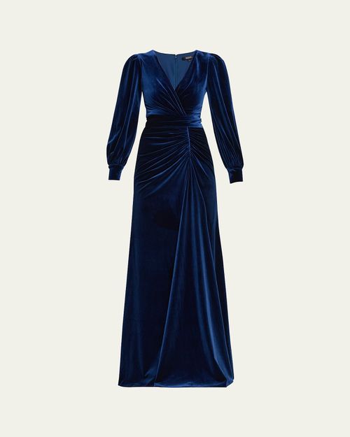 Pleated A-Line Velvet Gown