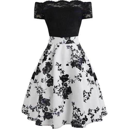 1950s Floral Off Shoulder Lace Dress White