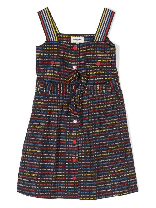 Logo-print belted dress - Black