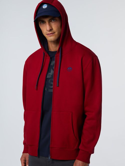 Felpa hoodie con zip e logo ricamato
