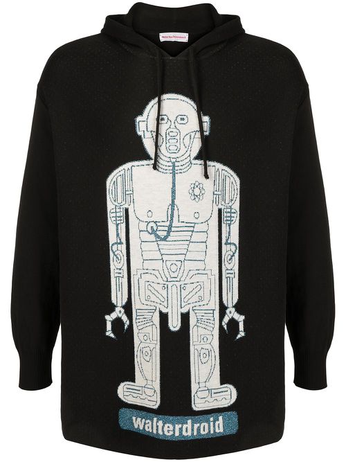 Walter Van Beirendonck Pre-Owned Gestrickter Walterdroid Hoodie - Schwarz