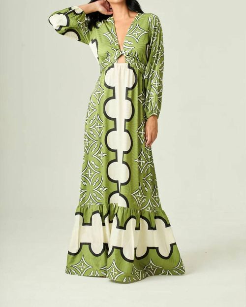 Eva Printed Maxi Dress In Green/ Ecru