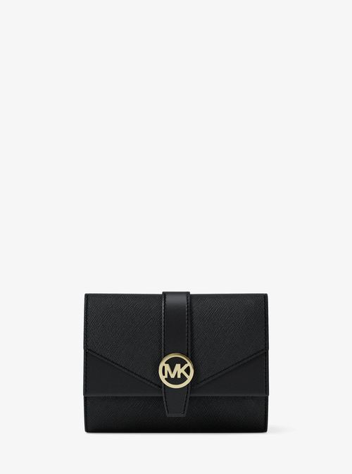 Greenwich Medium Saffiano Leather Trifold Wallet in Black - One Size