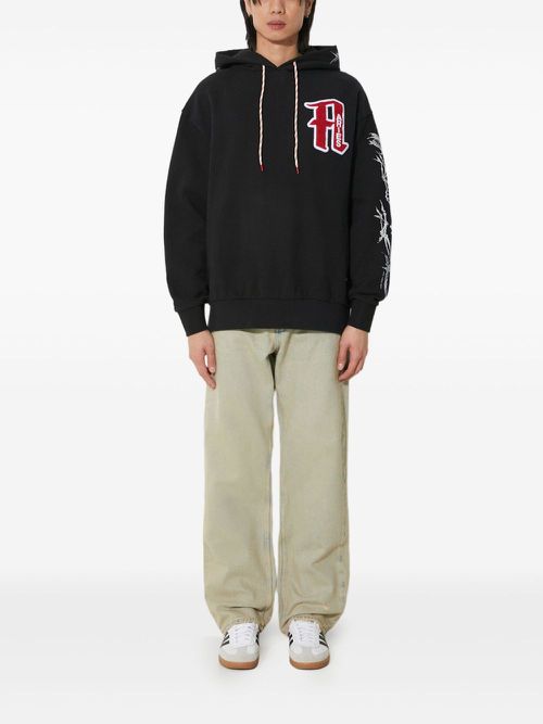Embroidered skeleton-print hoodie - Black