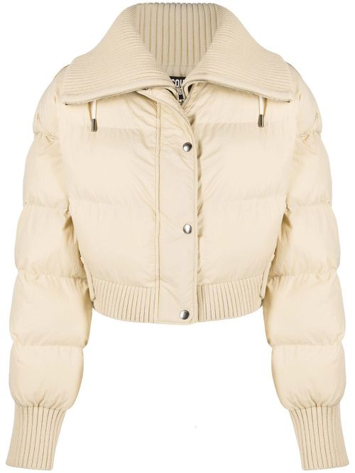 Ribbed-knit puffer jacket - Neutrals