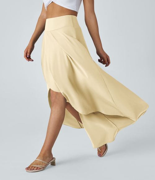 Breezeful™ High Waisted High Low Ruffle 2-in-1 Flowy Quick Dry Casual Regular Maxi Skirt  - Afterglow
