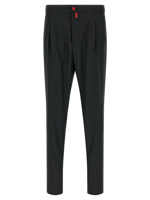 Pure Wool with Contrast Button Trousers — Black