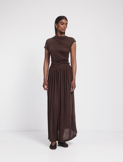 Priam Draped Dress in Bracken - MicroModal