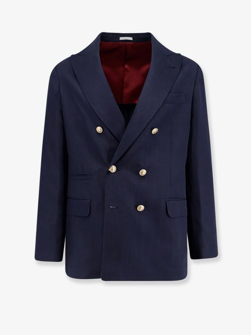 Silk and Linen Double-Breasted Blazer — Navy