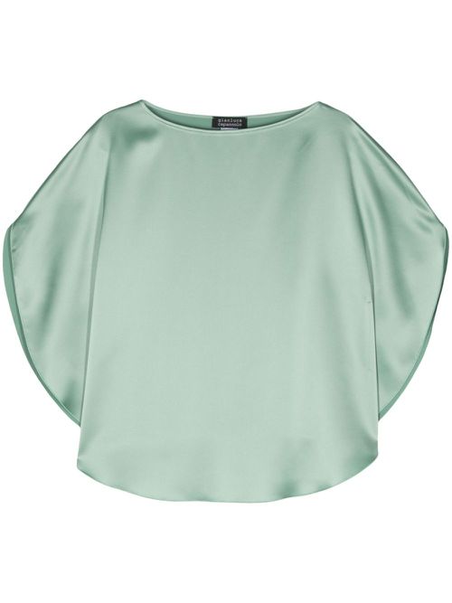 Tonal stitching satin-finish blouse - Green