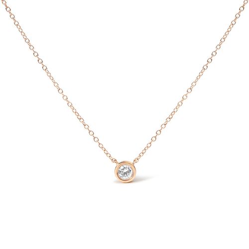 10K Rose Gold 1/3 Carat Round-Cut Diamond Modern Bezel-Set Solitaire 16''-18'' Pendant Necklace