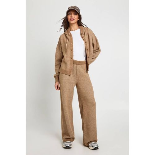 Boohoo Women's Knitted Oversized Button Through Hoody & Wide Leg Trouser in Taupe | : Mediu
