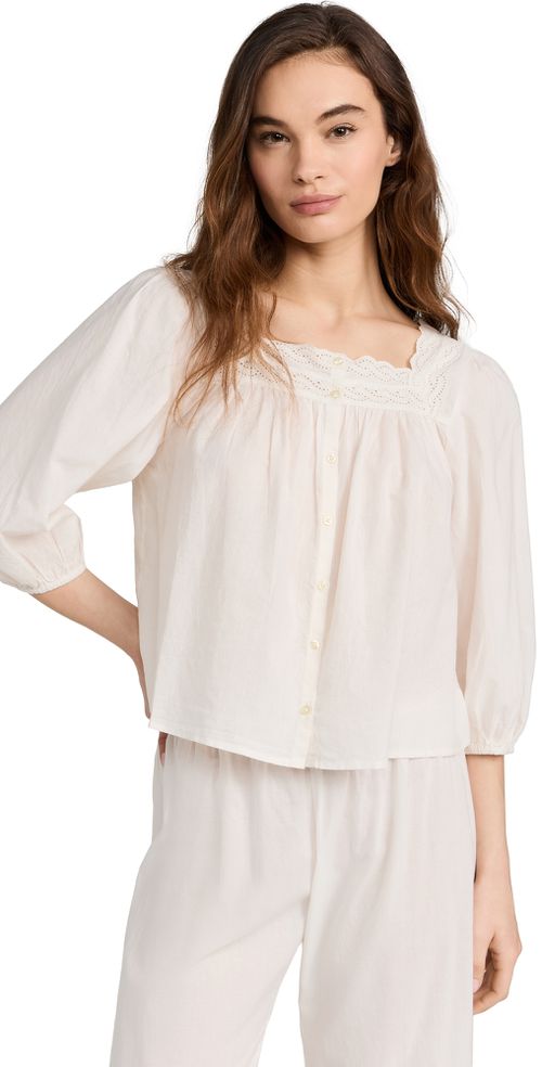 The Eyelet Button Sleep Top True White