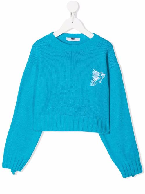 Embroidered-logo knitted sweater - Blue