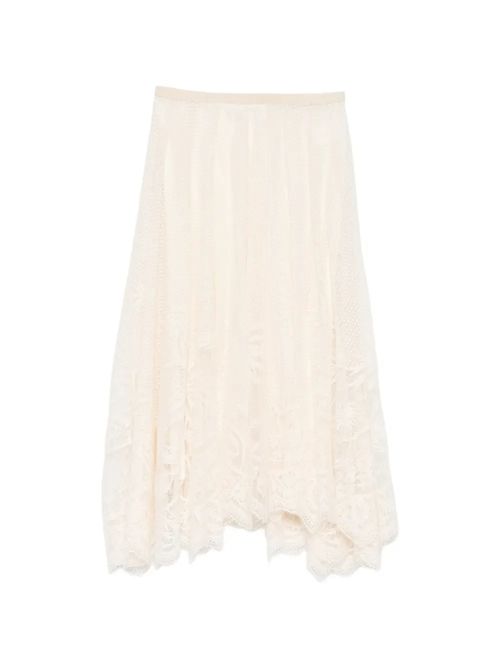 Lace Asymmetric-Hem Skirt — Cream