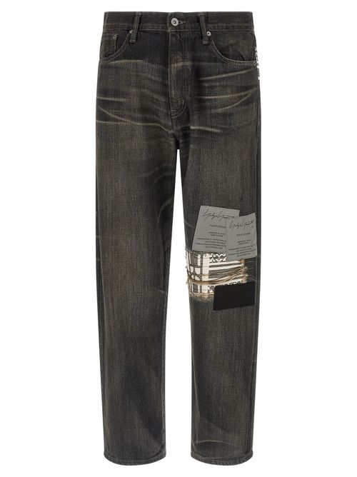 Selvedge Denim with Jacquard Patch Jeans — Black