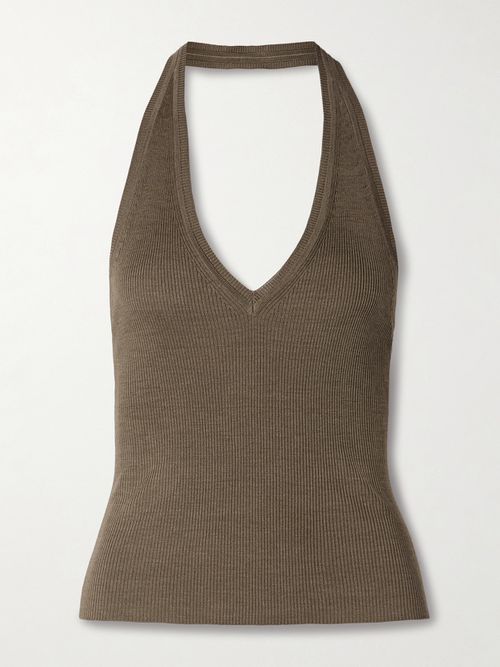 Ivey Ribbed Silk-jersey Halterneck Top - Green