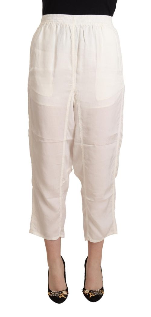 High-Waist Cropped Viscose Trousers — White