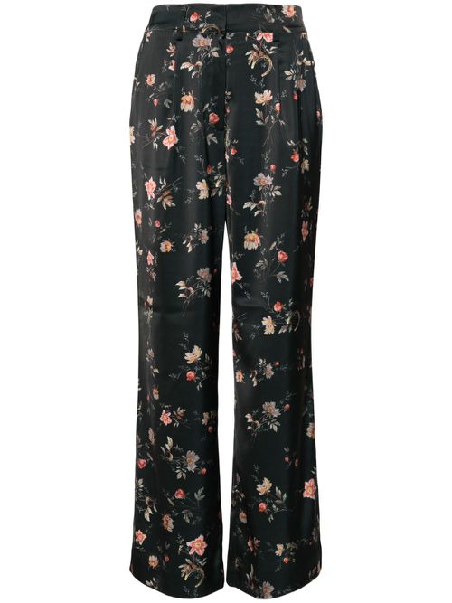 Floral-print satin trousers - Black