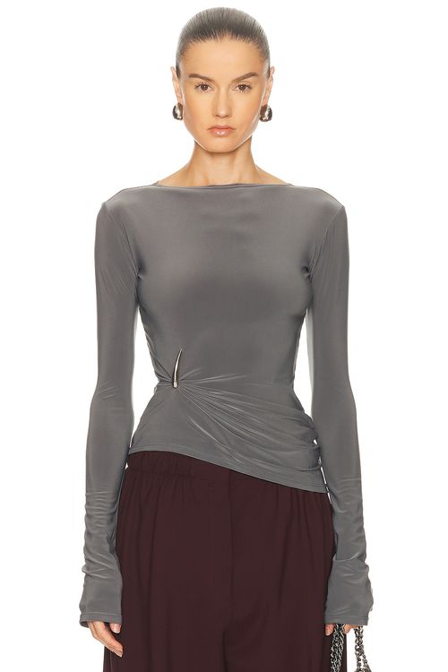 Grace Ling Claw Draped Long Sleeve Top in Grey