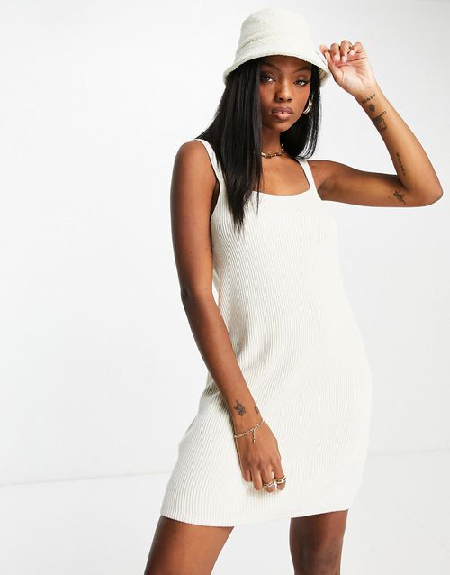 & knitted cami mini dress in off white